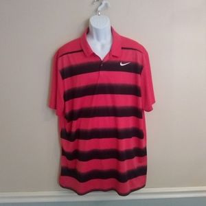 Nike red/black striped Dri-Fit golf polo shirt